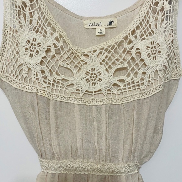 mine Beige Cotton Mini Dress With Lace - Picture 2 of 2